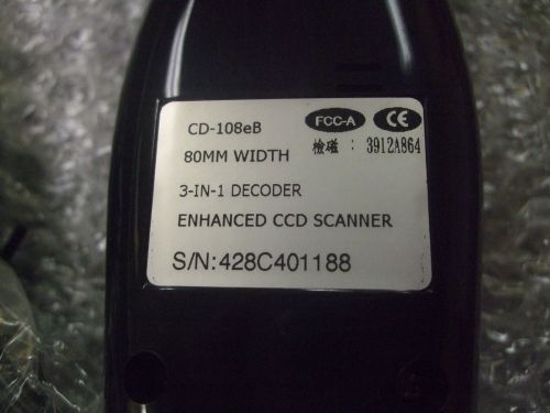 NEW CD-108eB USB Enhanced BarCode Scanner Reader 80mm Black w/ Manual   4S