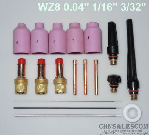 18 pcs tig welding torch gas lens kit wp-17 wp-18 wp-26 wz8 0.04&#034; 1/16&#034; 3/32&#034; for sale