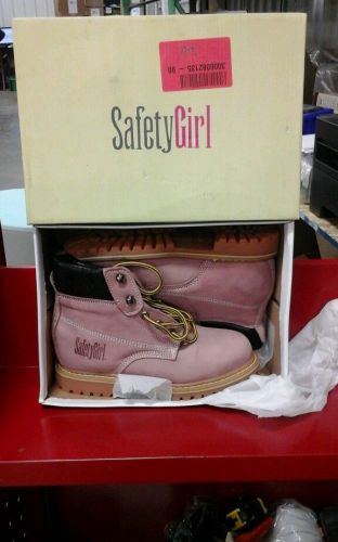 SafetyGirl Nubuck Leather Steel Toe Waterproof Womens Work Boot, 8M - Lt Pink.