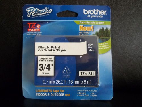 P-touch Brother laminated tape black print on white tape 3/4&#034; TZe-241