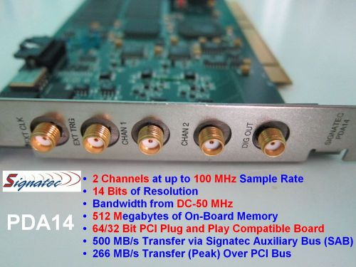 Signatec pda14 100mhz 14-bit 2 ch digitizer daq scope card + software + manual for sale