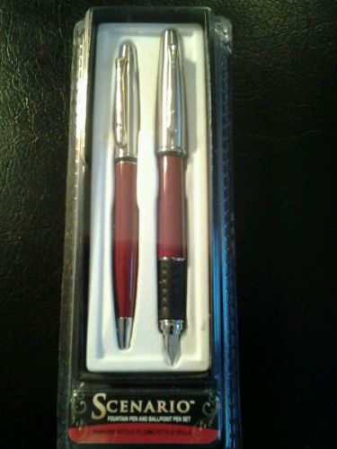 Yafa Scenario.Fountain Pen and Ballpoint Pen Set.Burgandy/Chrome.Made in Italy.