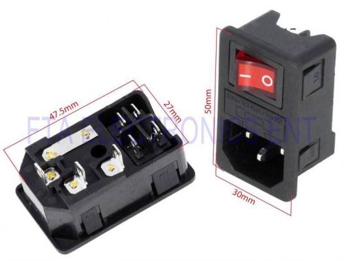 Iec320 c14 red light rocker switch fused fuse inlet male connector plug 125v 10a for sale