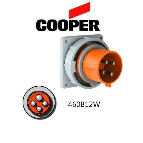 IEC 309 460B12W Inlet, 60A, 125/250V, 3P/4W, Orange - Cooper # AH460B12W