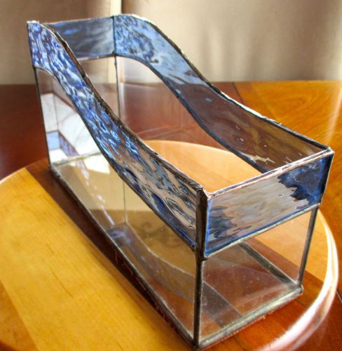 Stained Glass Rectangular Shape Mirrored Table Top Holder of Files, Papers,Mail