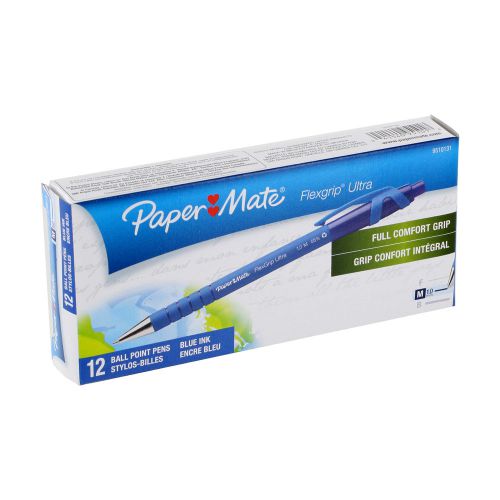 Paper Mate Flexgrip Ultra Retractable Ballpoint Pens, Medium Point Blue, 12/Pack