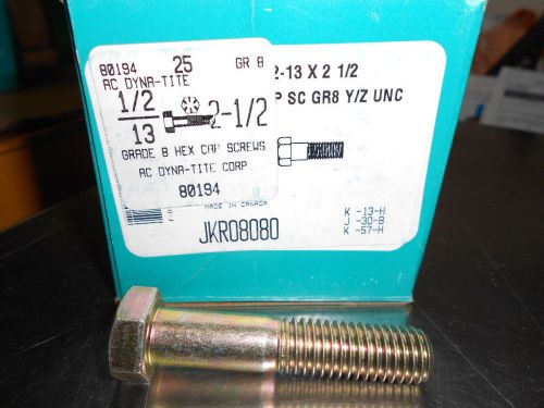 25 hex head 1/2-13 x 2-1/2&#034; grade 8 bolts yellow zinc cap screws for sale