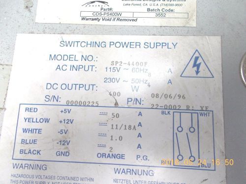 California Designs &amp; System SP2-4400F Power Supply