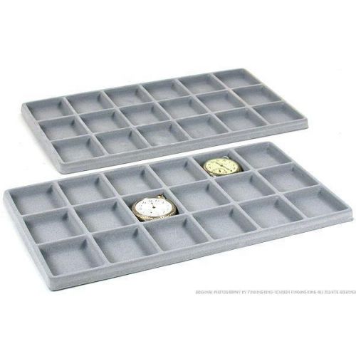 2 Grey Flocked 18 Compartment Display Tray Inserts