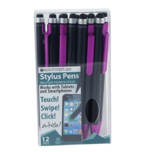 Monteverde S-105 Clip Action One-Touch Ballpoint Pen with Top Stylus, Magenta,