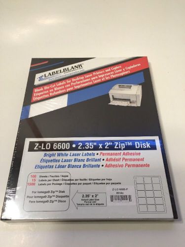 Labelblank White Laser Labels Z-LO 6600•2.35&#034;x2&#034; Zip Disk. 1500 Labels
