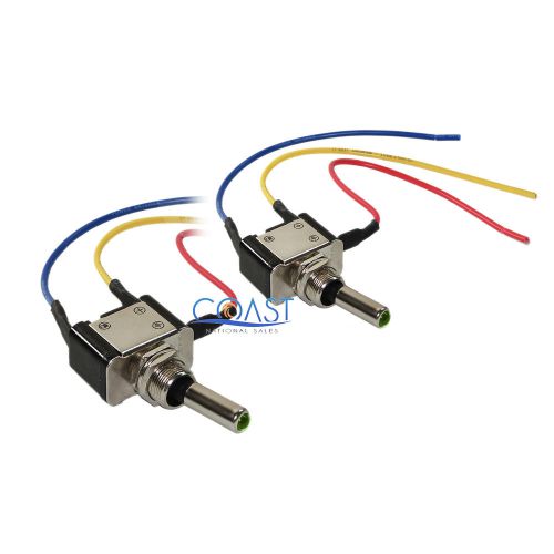 2X Car Home Heavy Duty Green LED Metal Toggle Switch On/Off w/ 6&#034; Wire MTSG-2W