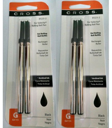 Cross 85232 Selectip Rollerball Pen Refill, Medium,Two 2/PKs, Black Ink #8523