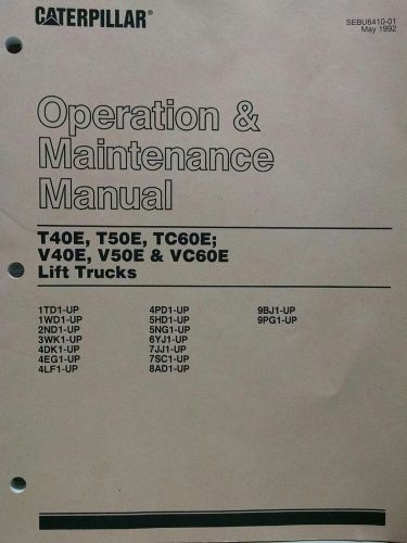 Cat Caterpillar forklift operator manual for T40-60E, V40E-60E see body for s#&#039;s