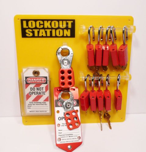 Brady 51187 filled lockout station 10 keyed masterlock padlocks 7 hasps 8 tags for sale
