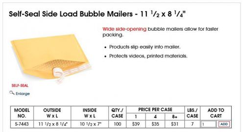Uline 11.5 x 8.25 side load bubble mailers