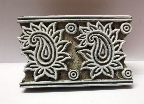 VINTAGE WOODEN HAND CARVED TEXTILE PRINTERS FABRIC BLOCK STAMP ETHNIC PAISLEY