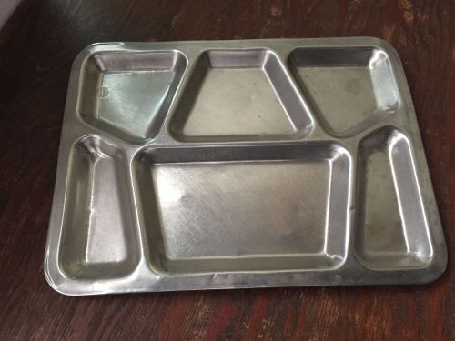 vintage STAINLESS STEEL silver LUNCH TRAY metal jewelry organizer 15.5&#034; x 11.5&#034;