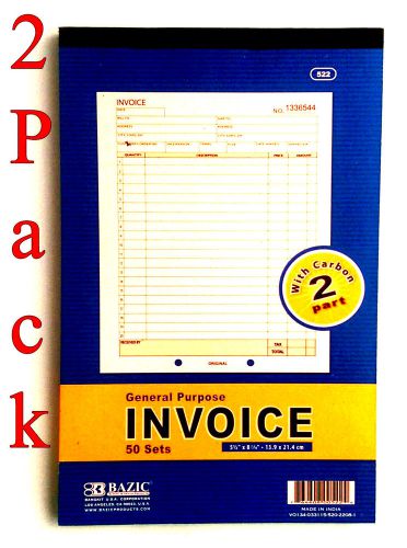 2 pack INVOICE Receipt Record BOOK, 2 Part 50 Sets Numbered Original w/Carbon