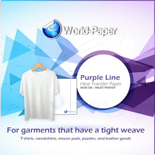 Purple Line Inkjet Heat Transfer Paper Iron On Light 8.5x11 400 Pk