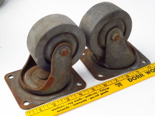 Vtg metal wheel furniture salvage iron swivel caster lot of 2 industrial chic for sale