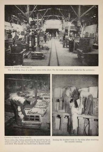 1928 print terra cotta plant modelling shop interior - original historic sky for sale