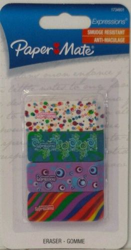 Paper Mate Expressions Decorated Erasers, Colorful Designs, 4/Pack