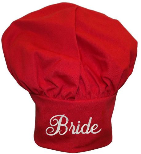 Bride Chef Hat Adjustable Wedding Engagement White Monogram Red &amp; Green Avail