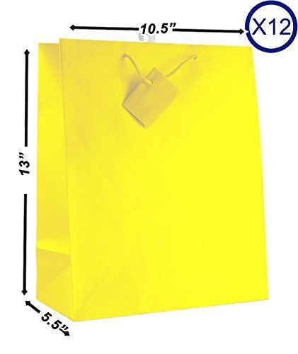12-PC Solid Color Gift Bags, Matt Laminated, Yellow Color