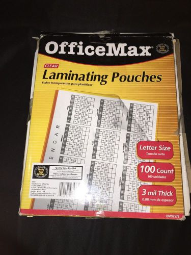 Brand New Office Max Clear Laminating Pouches 100 Count with Box OM97578 (E8)