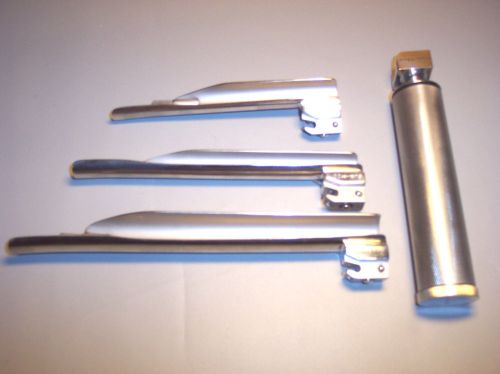 3  Laryngoscope Blades &amp; Lamps  With  Handle Sun-Med,