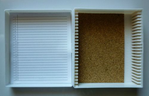 Microscope numbered slide storage box holds 25 slides white plastic new for sale