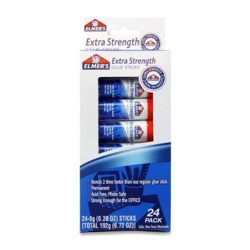 Elmers Extra Strength Office Glue Sticks, 0.28 Ounces Each, White, 24 Sticks per