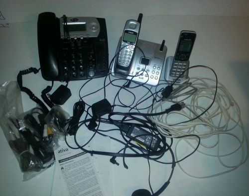 Lot of office telephones for parts cables connectors headset wires cords