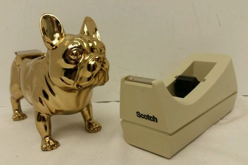 Set of 2: threshold figural &#034;french bulldog&#034; &amp; 3m scotch &#034;c-38&#034; tape dispensers for sale