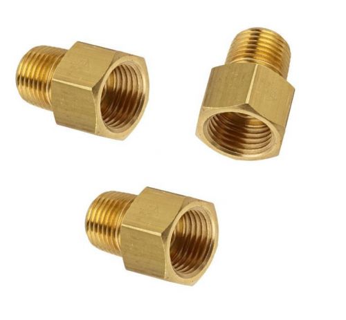 3 pack: ships free: solid brass 1/8&#034; male x female adapter fitting npt fnpt mnpt for sale