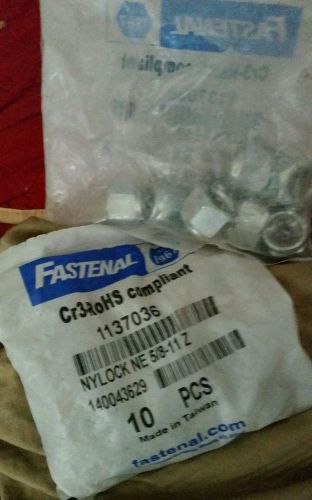 (qty 19) 5/8-11 nylon insert lock nuts nylock zinc plated fastenal # 1137036 for sale