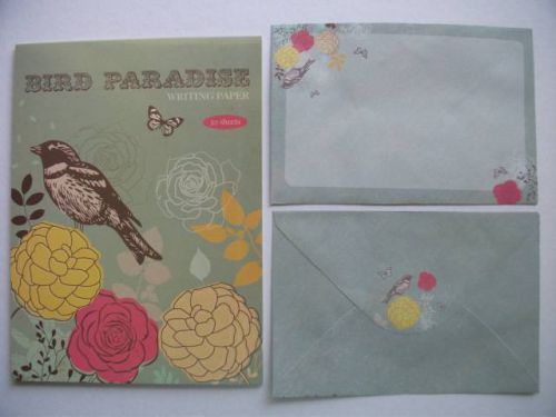 Writing Note Pad Paper With Envelopes New Stationery Set Bird Paradise 20 Sheets