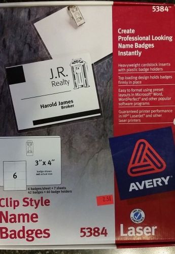 AVERY 5384 GARMENT FRIENDLY CLIP STYLE NAME BADGES 40 badge holders 42 badges