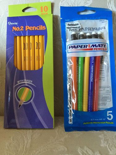 10 Pack of Penway No. 2 Pencils AND 5 Pack of PaperMate Mechanical Pencils