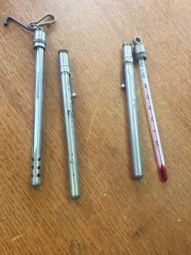 Vintage glass pocket clip thermometer with aluminum case weksler lot of 2 for sale