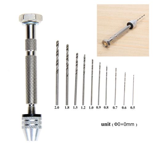 Mini aluminum hand drill rotary tools sets with keyless chuck + 10 twist drills for sale