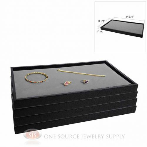 4 Wooden Sample Jewelry Display Trays With Padded Gray Velvet Pad Inserts