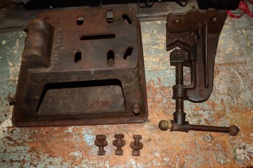 Antique/vtg nye tool chicago cast iron pipe &amp; bench post vise clamp bender stand for sale