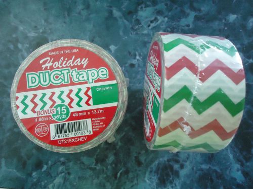 2 new &amp; sealed rolls holiday duct tape chevron design red white green 15 yds ea for sale