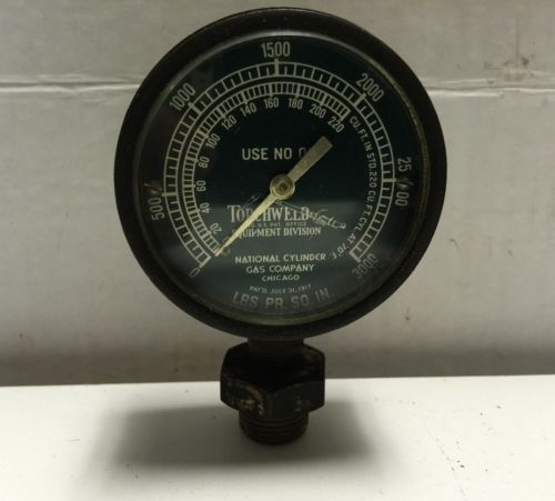 Antique 2 1/2&#034; national cylinder gas co torchweld 3000 psi gauge steampunk for sale