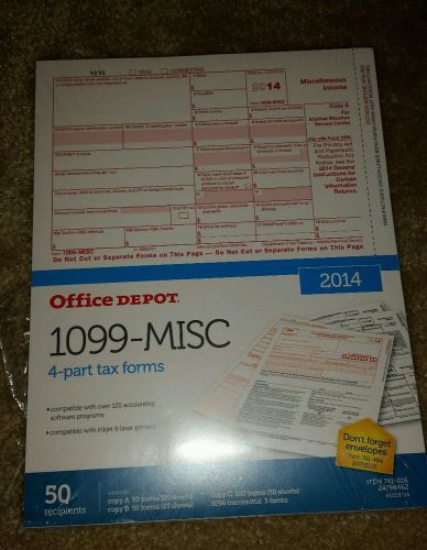Office Depot Brand 2014 4-Part 1099 Misc Tax Forms ** 50 Recipients