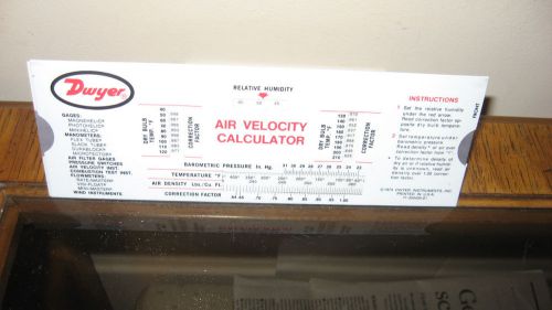 Calculator Air Velocity Slide Chart 1974 DWYER - FREE DOMESTIC SHIPPING