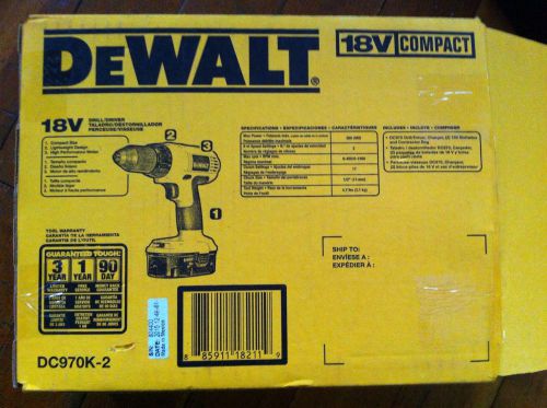 Brand New In Box, DeWALT DC970K-2 18-Volt Compact Drill/Driver Kit.