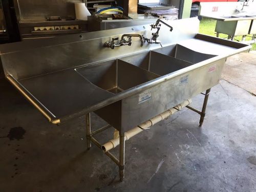 93&#034; Stainless Steel 3 Compartment Restaurant Grocery Store Sink 2 Drainboards